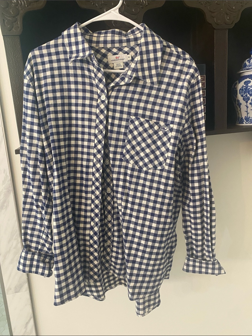 Vineyard Vines Navy and White Gingham Button-Down Shirt - Picture 4 of 4